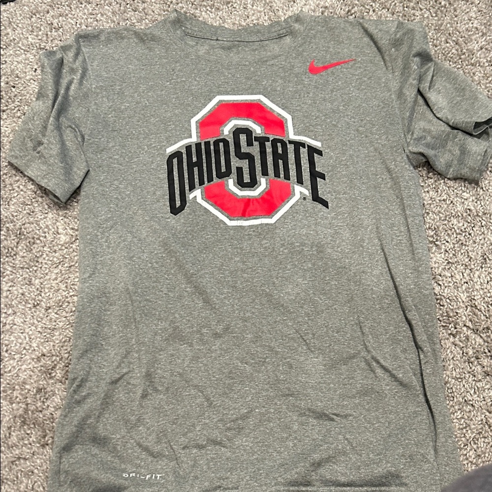 Nike Gray Ohio State Tee with Red Logo